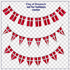 Bright set with flags of of Denmark. Happy Denmark day. Vector illustration with transparent background.
