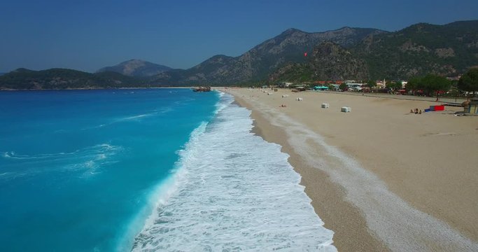 aerial drone footage of famous tourism place blue lagoon oludeniz fethiye turkey