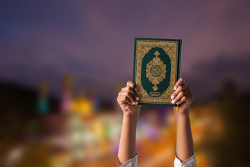 Quran - holy book of Muslims religion, Concept: open book holy prayers for god,