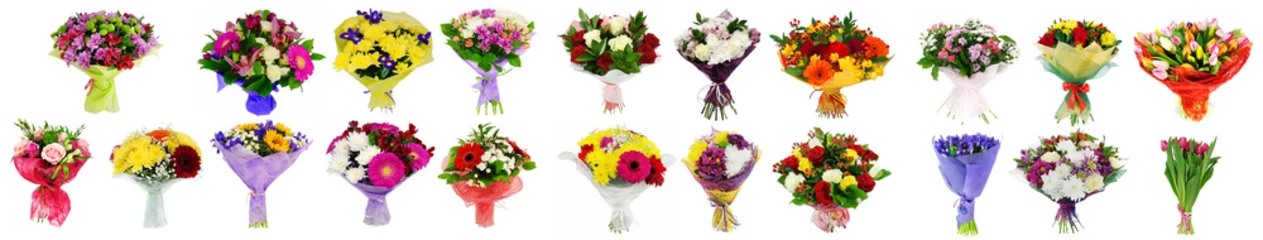 Poster Set of flowers bouquets isolated on white collage © smspsy