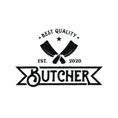 Vintage Retro Butcher shop label logo design 