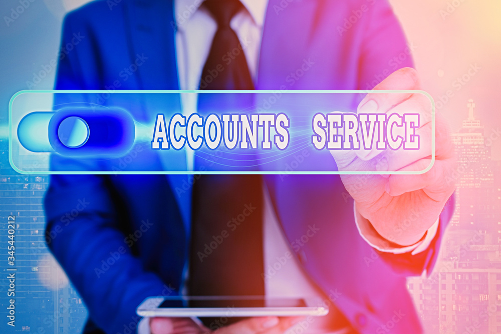 Poster writing note showing accounts service. business concept for accessing list of user profiles and info