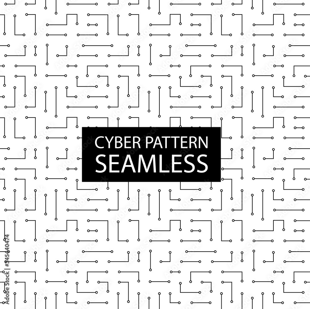 Poster seamless monochrome electronic pattern. vector circuit board background in high-tech style. cyber te