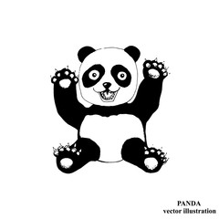 Bright illustration with happy panda. Cute funny baby panda.