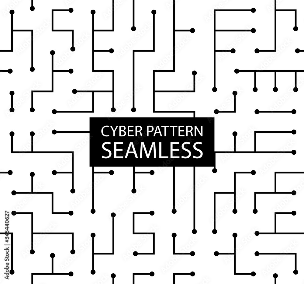 Poster seamless monochrome electronic pattern. vector circuit board background in high-tech style. cyber te