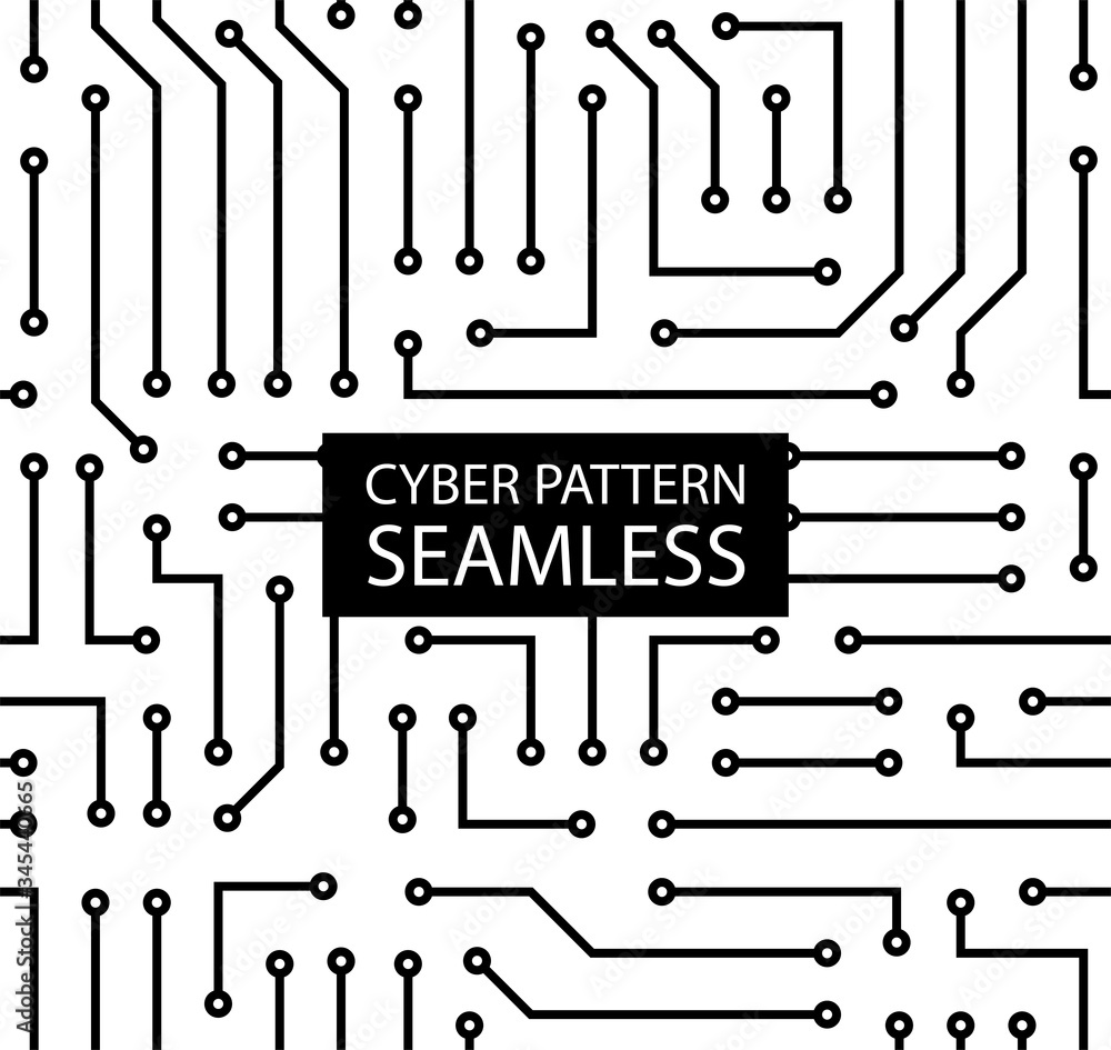 Poster seamless monochrome electronic pattern. vector circuit board background in high-tech style. cyber te