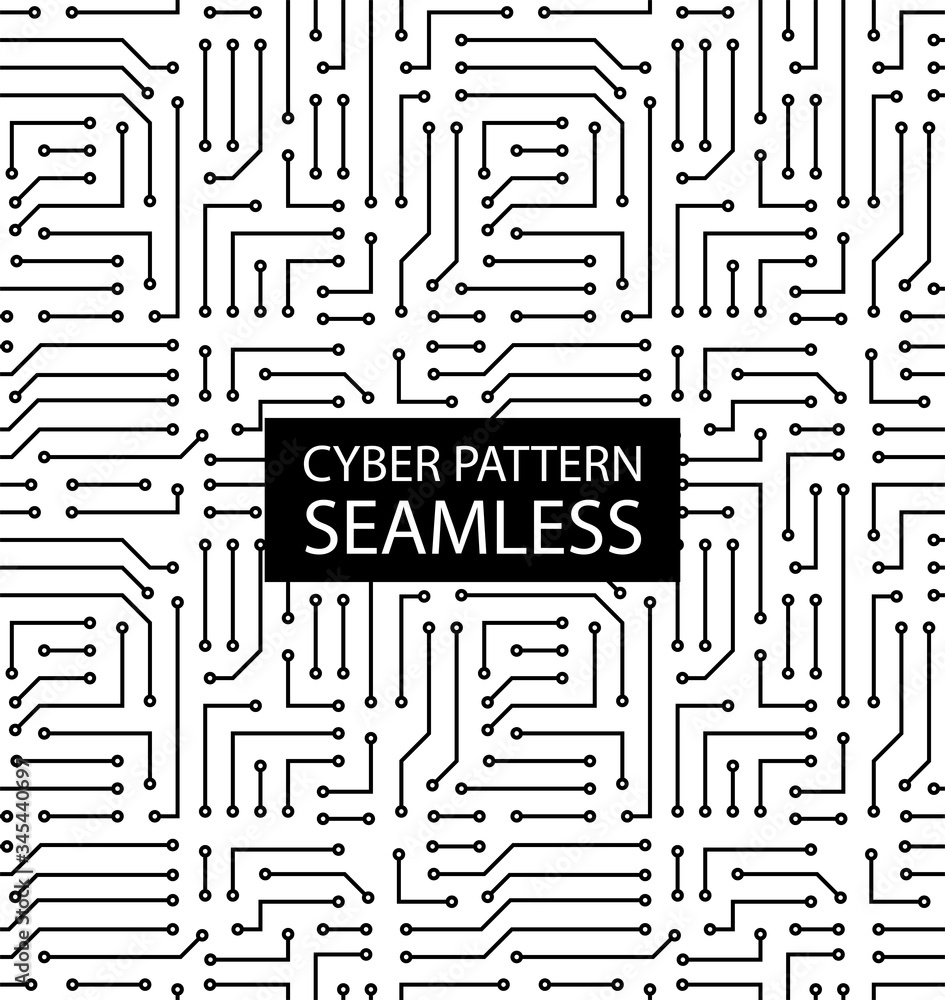 Poster seamless monochrome electronic pattern. vector circuit board background in high-tech style. cyber te