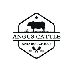 vintage cattle angus Beef Emblem Label logo design vector