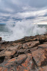 Waves crashing on rocks in Schoodic Peninsula, Acadia National Park, Maine