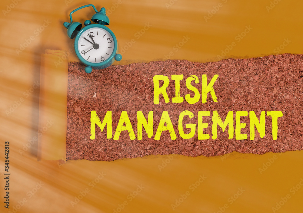 Poster conceptual hand writing showing risk management. concept meaning evaluation of financial hazards or 