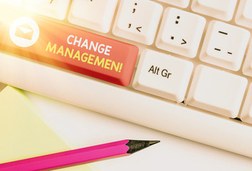 Text sign showing Change Management. Business photo text Replacement of leadership in an...
