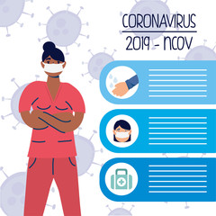 infographics covid19 pandemic with female doctor