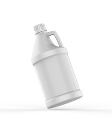 Blank round HDPE side handle Jerrycan for water, oil, milk and chemical storage on white background for branding and mockup design, 3d render illustration.