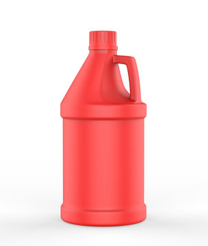 Blank round HDPE side handle Jerrycan for water, oil, milk and chemical storage on white background for branding and mockup design, 3d render illustration.
