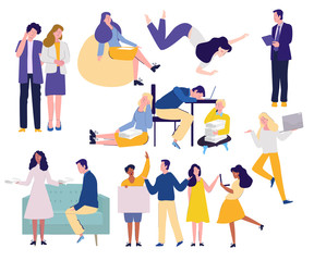collection of cartoon employee team together in office many character co working in formal and casual. Vector flat illustration