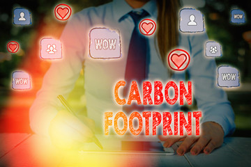 Writing note showing Carbon Footprint. Business concept for amount of dioxide released atmosphere...