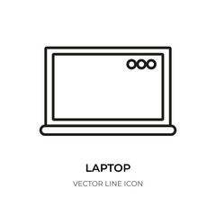 Laptop black line icon. Graphic linear template electronic device notebook symbol. Computer, contour logo for website design, app, ui. Pictogram of gadget in trendy style Isolated vector illustration