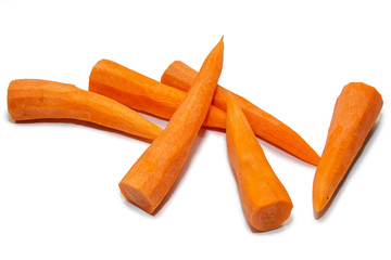 Peeled carrots on a white background.  Ingredients for salad.