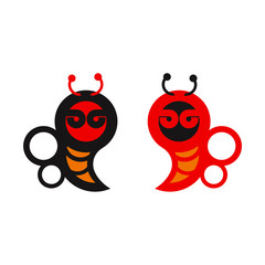 red and green monster, bee angry icon