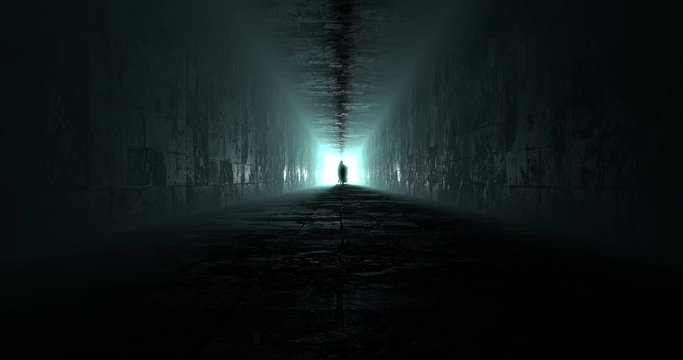 Death coming on the corridor in slow motion, 3D animation