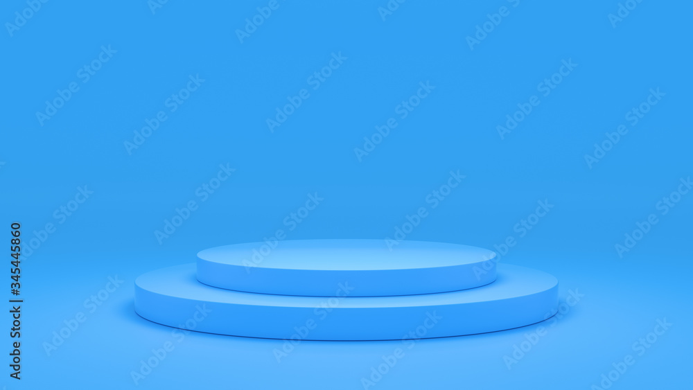 Poster empty 3d podium minimal studio blue background for product display with copy space. showroom shoot r