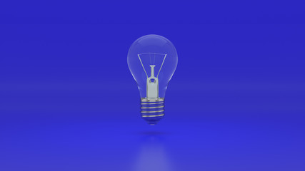 Silver light bulb on bright blue background. Minimalism concept. Creative idea. 3d render