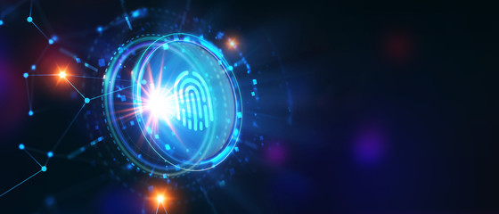 Fingerprint scan provides security.  Business, technology, internet and networking concept.