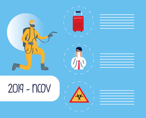 infographics covid19 pandemic with man sick