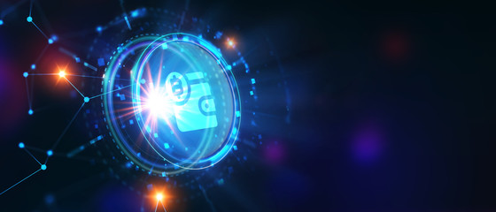 Crypto-currency,  Bitcoin internet virtual money. Currency Technology Business Internet Concept.