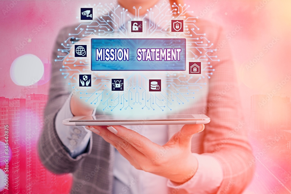 Poster conceptual hand writing showing mission statement. concept meaning formal summary of the aims and va