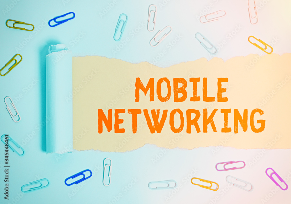 Poster handwriting text mobile networking. conceptual photo communication network where the last link is wi