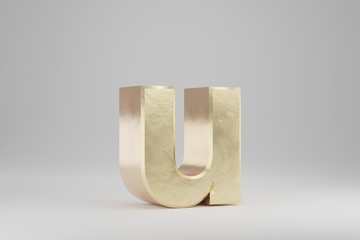 Gold 3d letter U lowercase. Golden letter isolated on white background. 3d rendered font character. © Whitebarbie
