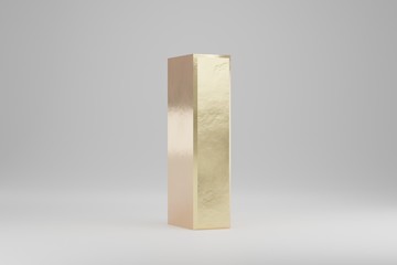 Gold 3d letter I uppercase. Golden letter isolated on white background. 3d rendered font character.