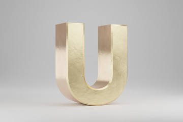 Gold 3d letter U uppercase. Golden letter isolated on white background. 3d rendered font character. © Whitebarbie