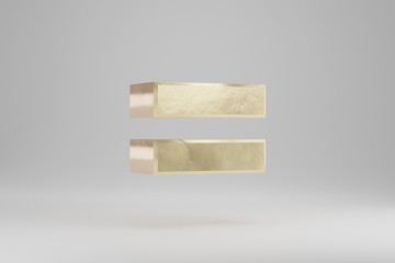 Gold 3d equals symbol. Golden sign isolated on white background. 3d rendered font character.