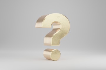 Gold 3d question symbol. Golden sign isolated on white background. 3d rendered font character.
