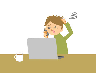 パソコン操作の問い合わせをする男性