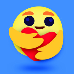 Round Yellow cartoon hugging heart love emoji reaction amid coronavirus pandemic. vecter illustration.