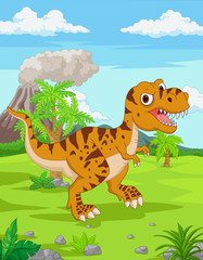 Fototapeta premium Cartoon tyrannosaurus in the jungle