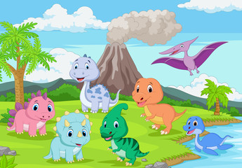 Cartoon baby dinosaurs in the jungle © tigatelu