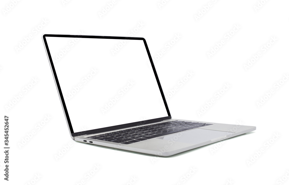 Aufkleber side view of open laptop computer. modern thin edge slim design. blank white screen display for mock