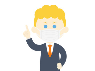 訴えるマスクを着けた白人男性のイラスト