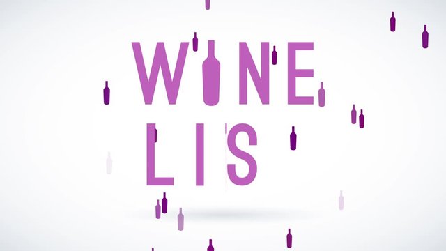 drinks with script wine list written with trendy elegant typography with a opener and a bottle replacing writing creating high value fancy