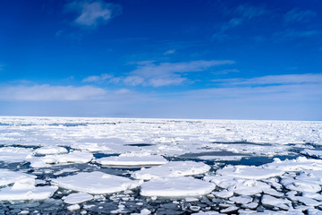 オホーツク海沿岸に押し寄せる流氷群