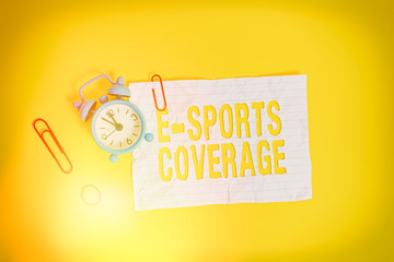 Writing note showing E Sports Coverage. Business concept for Reporting live on latest sports...
