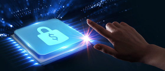 Cyber security data protection business technology privacy concept. Young businessman  select the...