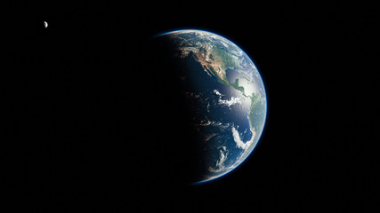 The Americas from Space during Day - Canada, United States of America and Mexico - Planet Earth and Moon - North America and South America - The Blue Marble - 3D Illustration