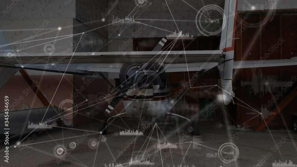 Poster animation of global network of connections with aeroplane in background