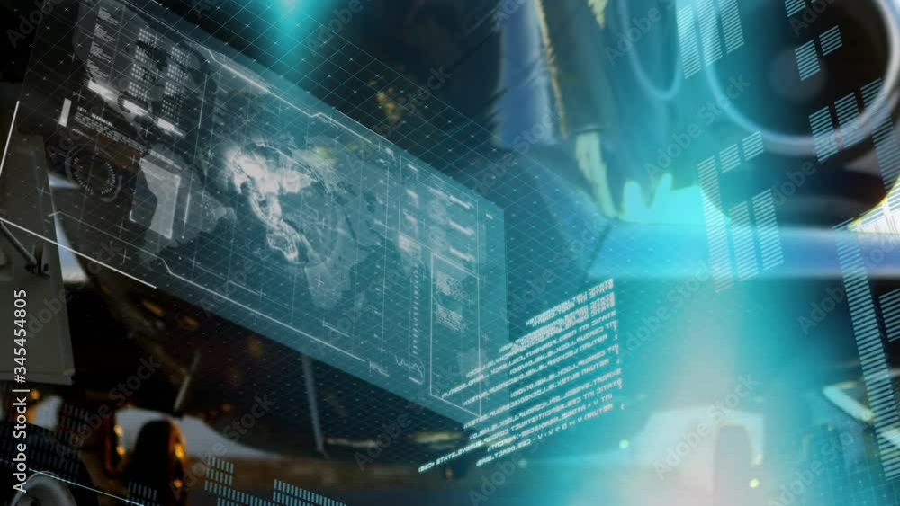 Poster animation of global network of connections with aeroplane in background