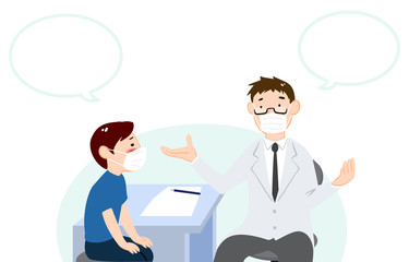 Fototapeta na wymiar 診察室で医師の説明を聞く患者のイラスト